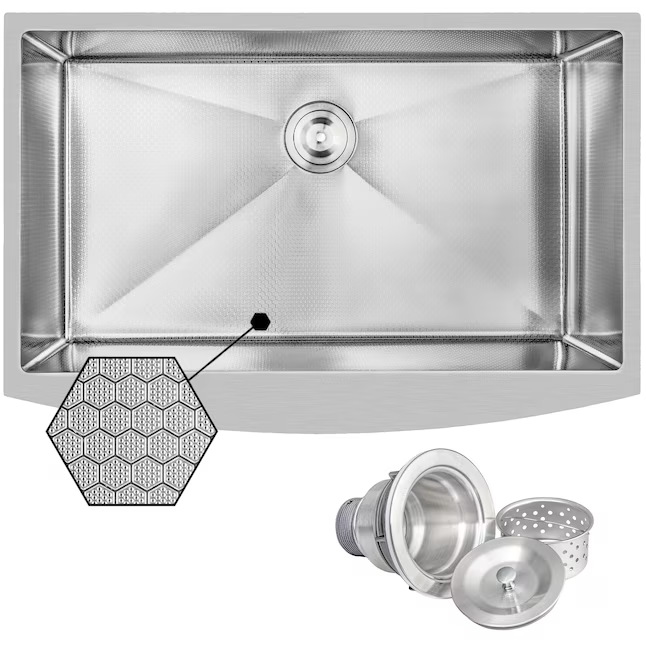 AKDY HEX Farmhouse apron front 33-in x 20-in Stainless Steel Single Bowl Kitchen Sink, KS0515-KF9 *HD2507, Retail: $399.99, FINAL PRICE: $219.99 + TAX