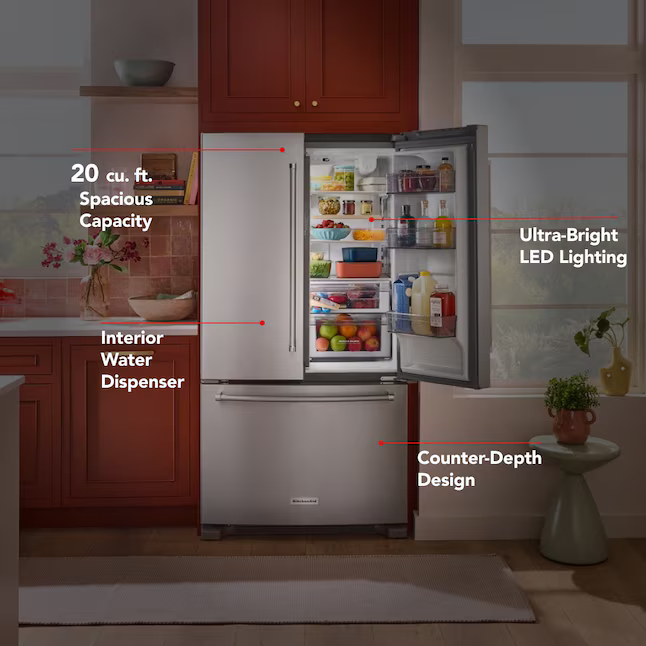 KitchenAid Counter-Depth 20-cu ft 3-Door French Door Refrigerator with Ice Maker (Stainless Steel), KRFC136RPS/00 *JR2509, Retail: $2,799.00, FINAL PRICE: $1,199.99 + TAX
