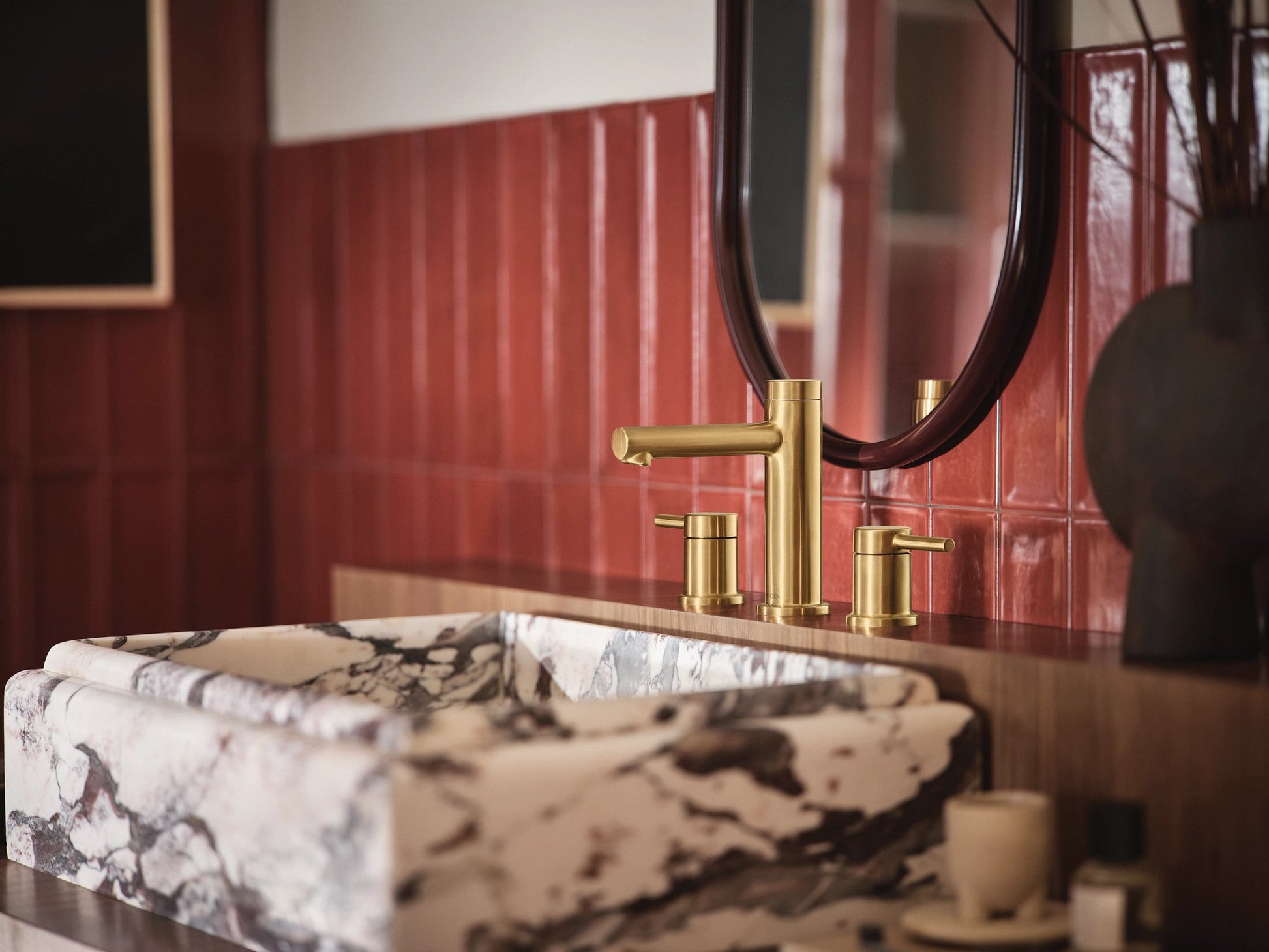 Moen Align Brushed Gold Widespread 2-handle WaterSense High-arc Residential Handle Bathroom Sink Faucet with Drain