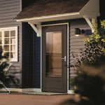 LARSON 40 Midview 32-in x 81-in Brown Wood core Reversible Hinge Storm Door with Retractable Screen ( Brushed nickel Handle Included )
