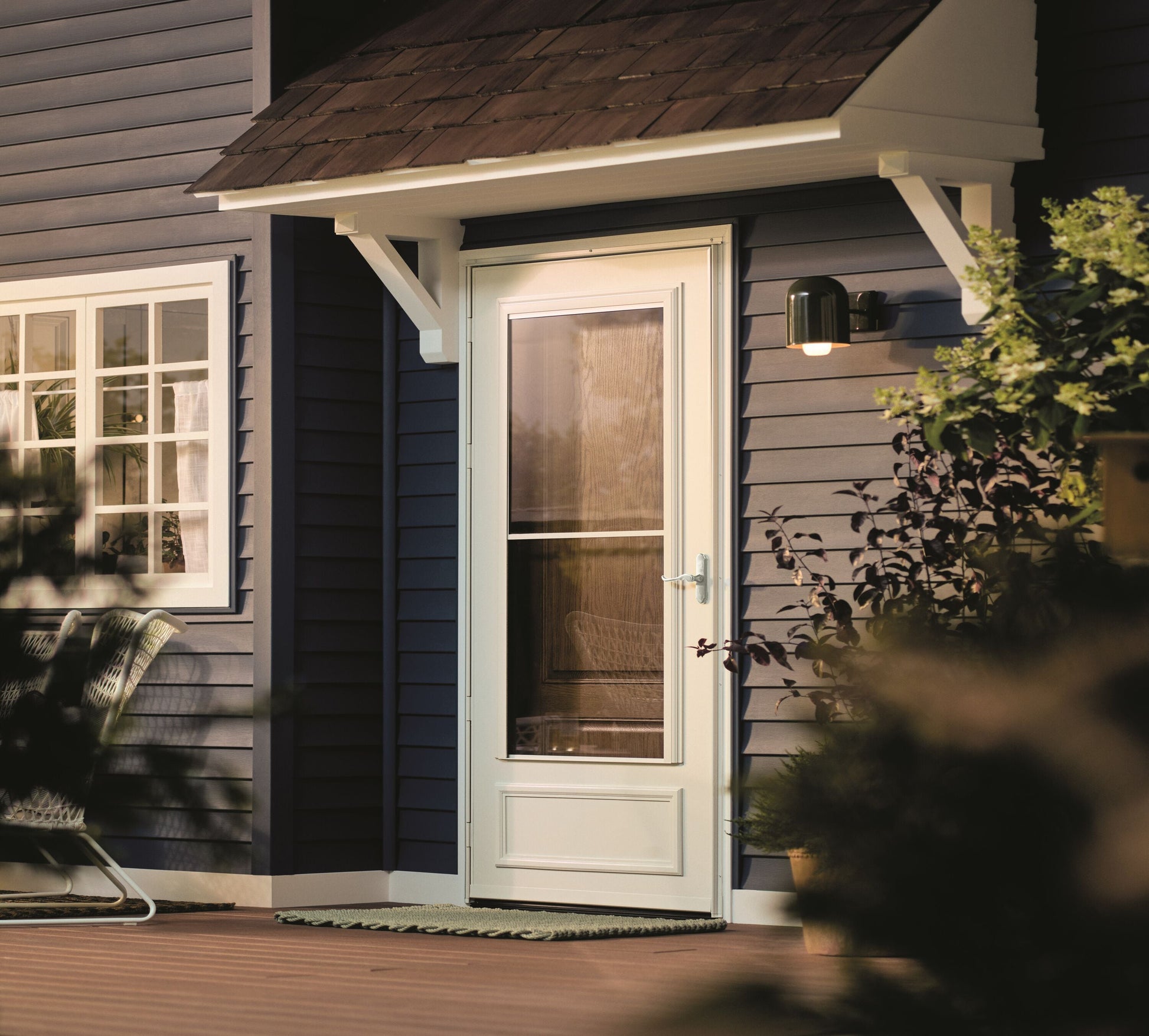 LARSON 40 Midview 36-in x 81-in Almond Wood core Reversible Hinge Storm Door with Retractable Screen