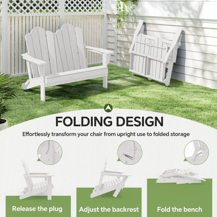 SERWALL Outdoor Bench Folding Adirondack Bench HDPE All-Weather Adirondack Loveseat for Park + Deck + Lawn + Garden, A041-093-001 *HD2509, Retail: $329.99, FINAL PRICE: $149.99 + TAX