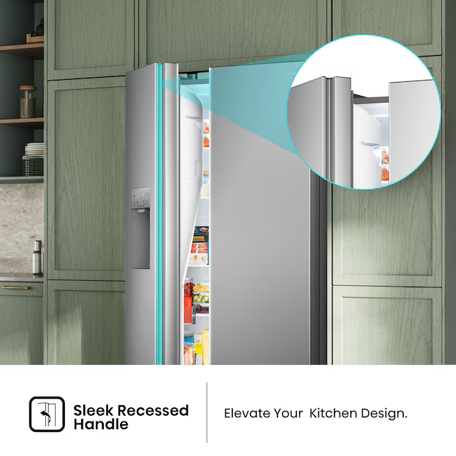 Hisense 29.1-cu ft Standard-Depth 36-in Side-by-Side Refrigerator with Ice Maker + Water and Ice Dispenser (Stainless Steel), HRS290P5FSE *JR2512, Retail: $1,699.00, FINAL PRICE: $699.99 + TAX