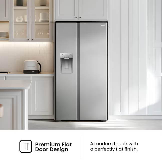 Hisense 29.1-cu ft Standard-Depth 36-in Side-by-Side Refrigerator with Ice Maker + Water and Ice Dispenser (Stainless Steel), HRS290P5FSE *JR2512, Retail: $1,699.00, FINAL PRICE: $699.99 + TAX