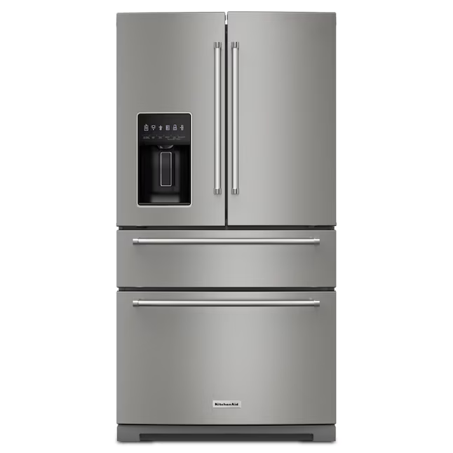 KitchenAid Standard-Depth 26.2-cu ft 4-Door French Door Refrigerator with Ice Maker with Water and Ice Dispenser (PrintShield Stainless), KRMF536RPS/00 *JR2508, Retail: $3,999.00, FINAL PRICE: $2,399.99 + TAX