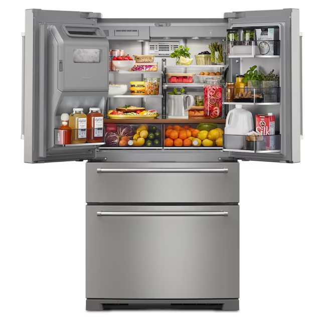 KitchenAid Standard-Depth 26.2-cu ft 4-Door French Door Refrigerator with Ice Maker with Water and Ice Dispenser (PrintShield Stainless), KRMF536RPS/00 *JR2508, Retail: $3,999.00, FINAL PRICE: $2,399.99 + TAX