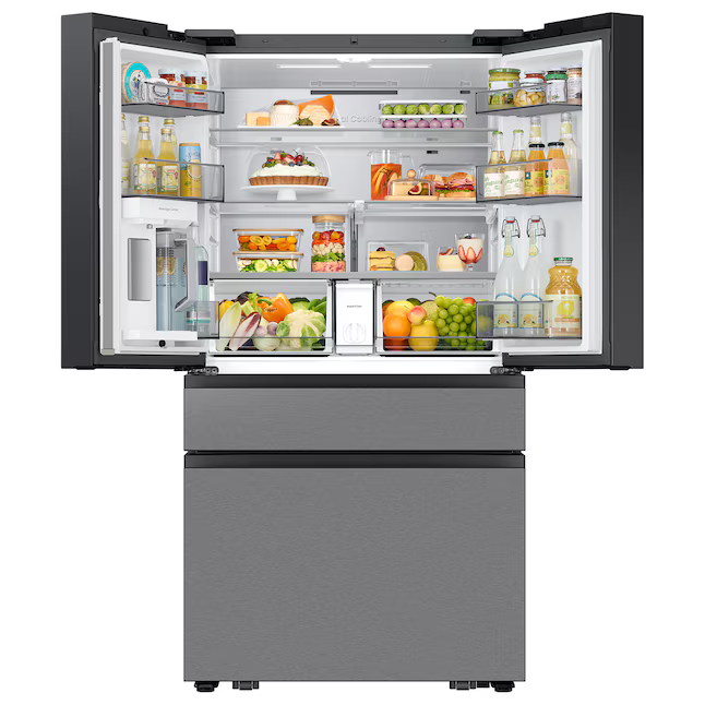 Samsung Bespoke Standard-Depth 28.6-cu ft 4 -Door 36-in Wide Smart Compatible French Door Refrigerator with Dual Ice Maker with Water Dispenser and Door within Door ( Fingerprint Resistant Stainless Steel ) ENERGY STAR Certified