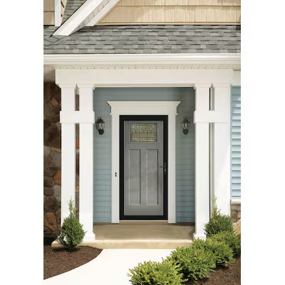 LARSON Platinum Secure Glass Fullview 32-in x 81-in Black Aluminum Right-hand Outswing/Left Hinge Storm Door with ( No handle )