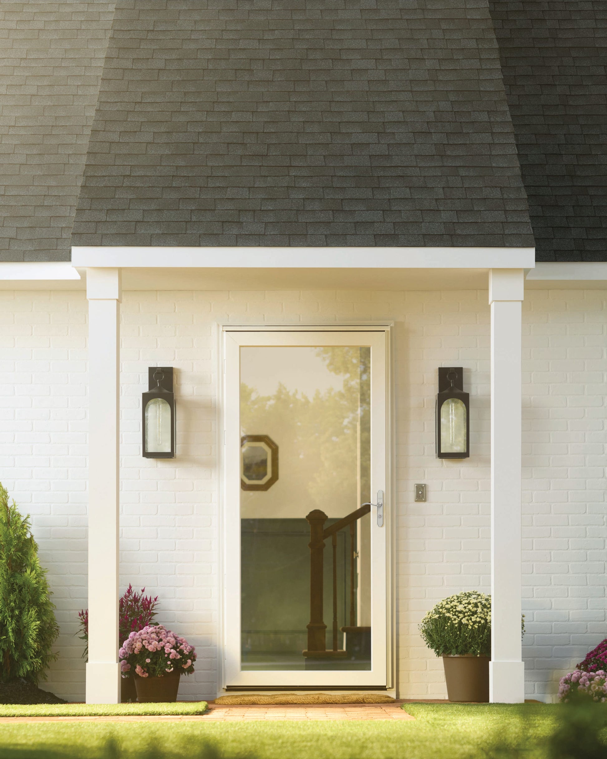 LARSON Platinum Fullview 36-in x 81-in White Linen Aluminum Left-hand Outswing/Right Hinge Storm Door with Interchangeable Screen ( No handle )