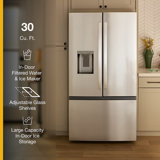Whirlpool Standard-Depth 29.58-cu ft 3-Door French Door Refrigerator with Ice Maker with Water and Ice Dispenser (Fingerprint Resistant Stainless Finish), WRFF3536SZ/00 *JR2508, Retail: $2,999.00, FINAL PRICE: $1,499.99 + TAX