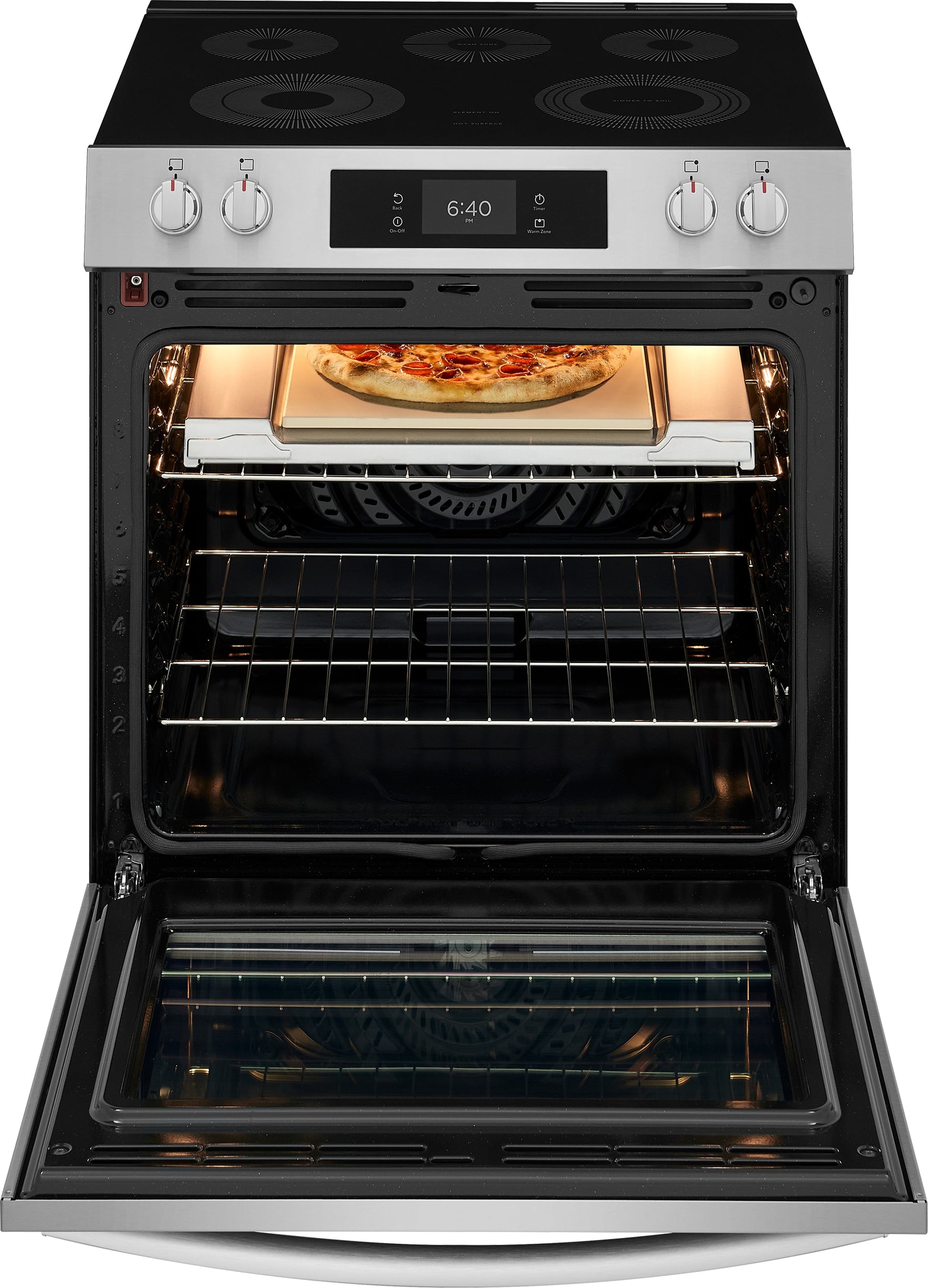 Frigidaire Gallery Stone-Baked Pizza 30-in Glass Top 5 burners 6.2-cu ft Air Fry Convection Oven Slide-In Electric Range (Smudge-Proof Stainless Steel)