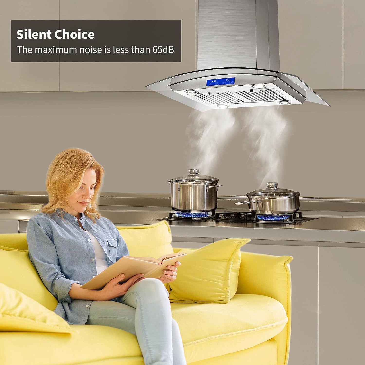 JOEAONZ Island Range Hood 30-in 700 CFM Gesture & Touch Control Ceiling Mount Stainless Steel Kitchen Vent Hood Convertible 3-speed Ventilation Fan, YY0275B-S Ti0275 *JR2510, Retail: $336.96, FINAL PRICE: $199.99 + TAX