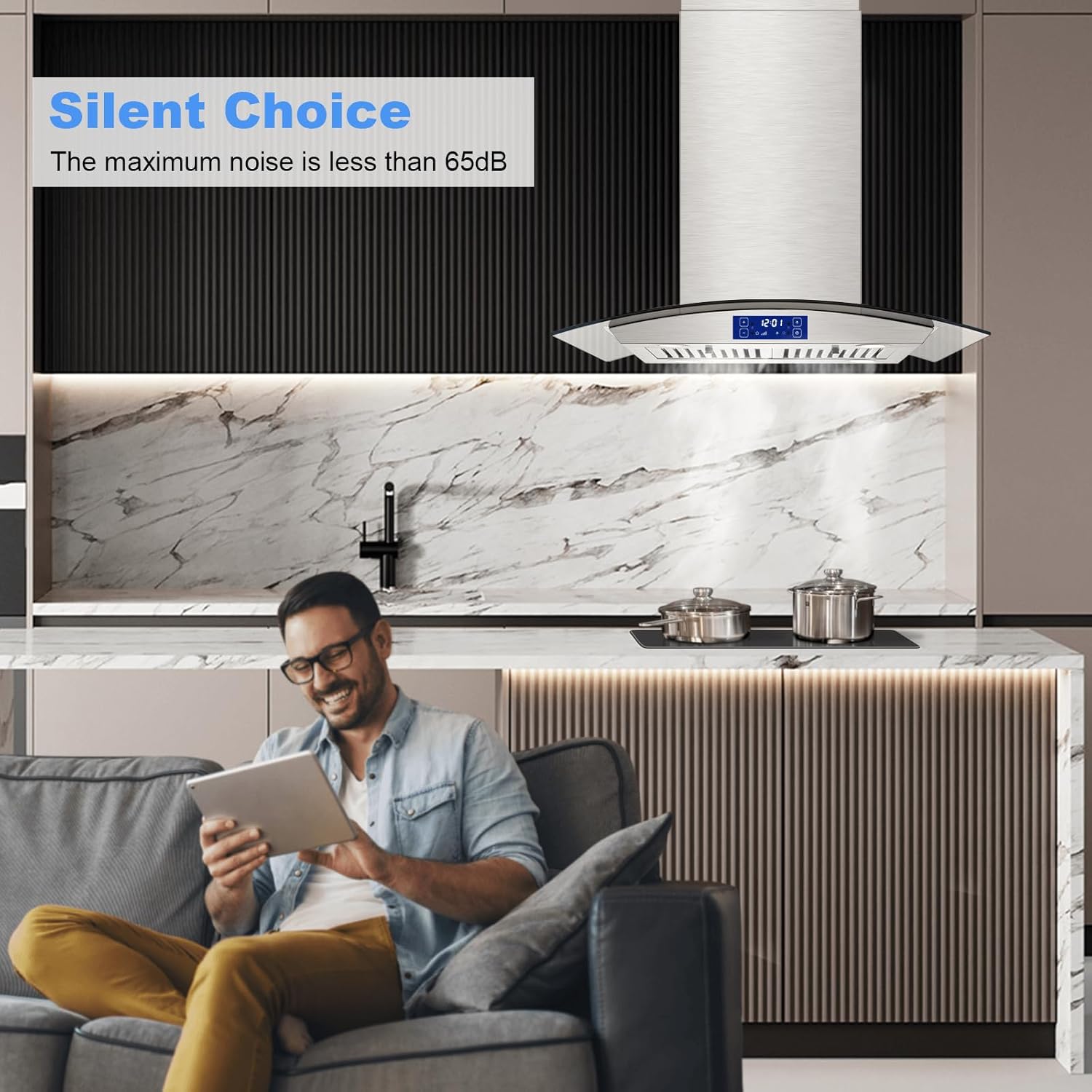 JOEAONZ Island Range Hood 30-in 700 CFM Gesture & Touch Control Ceiling Mount Stainless Steel Kitchen Vent Hood Convertible 3-speed Ventilation Fan, YY0275B-S Ti0275 *JR2510, Retail: $336.96, FINAL PRICE: $199.99 + TAX