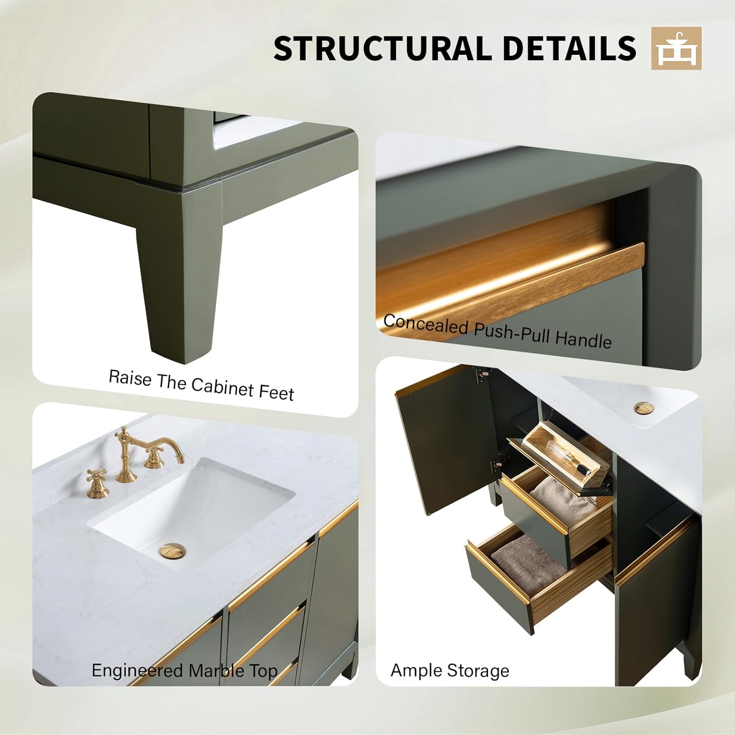 Vera Accent 48-in Single Sink Bathroom Vanity in Vintage Green with Engineered Marble Top, VA8048-VG, CVH48-VG, Retail: $1,299.99, FINAL PRICE: $799.99