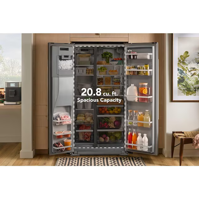 KitchenAid 20.85-cu ft Counter-Depth Side-by-Side Refrigerator with Ice Maker + Water and Ice Dispenser (Fingerprint Resistant Stainless Steel), KRSC536RPS/00 *JR2510, Retail: $3,399.00, FINAL PRICE: $1,499.99 + TAX