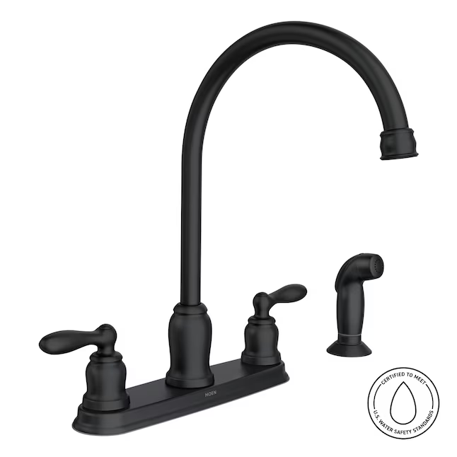 Moen Caldwell Matte Black Double Handle Deck-Mount Kitchen Faucet with Sprayer (Includes Deck Plate) (Includes Side Sprayer), CA87060BL *JR2510, Retail: $139.00, FINAL PRICE: $79.99 + TAX