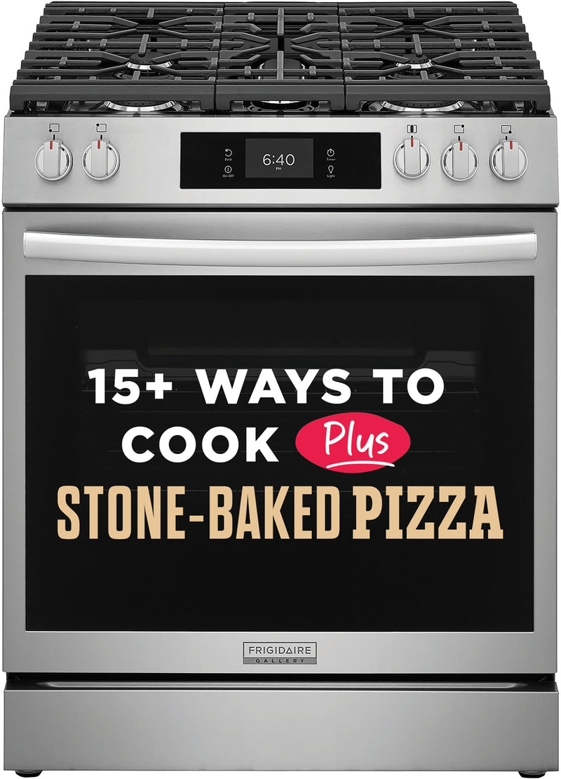 Frigidaire Gallery Stone-Baked Pizza 30-in 5 burners 6-cu ft Air Fry Convection Oven Slide-In Natural Gas Range ( Smudge-Proof Stainless Steel )