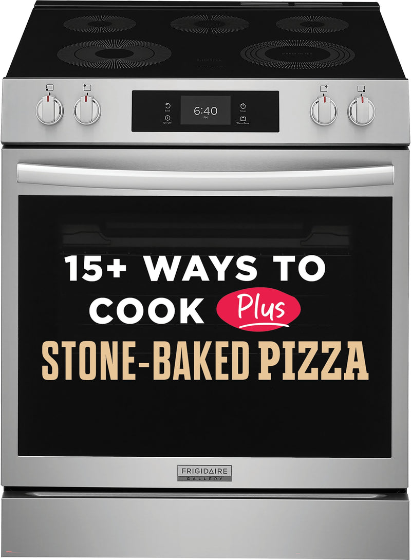 Frigidaire Gallery Stone-Baked Pizza 30-in Glass Top 5 burners 6.2-cu ft Air Fry Convection Oven Slide-In Electric Range (Smudge-Proof Stainless Steel)