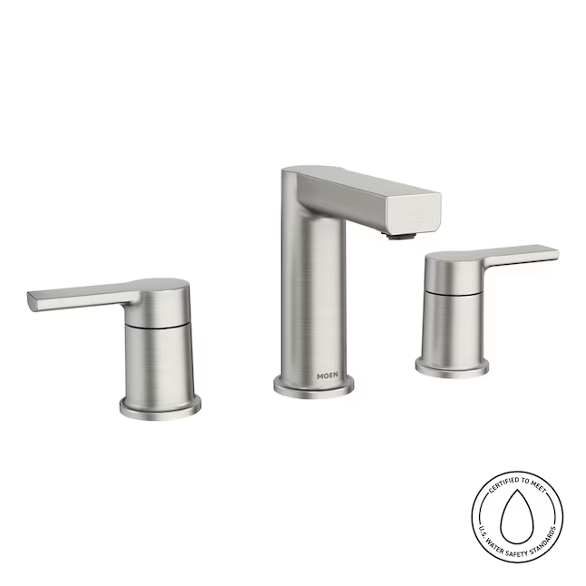 Moen Rinza Spot Resist Brushed Nickel Widespread 2-handle WaterSense High-Arc Commercial/Residential Handle Bathroom Sink Faucet with Drain, 84629SRN *JR2509, Retail: $278.70, FINAL PRICE: $99.99 + TAX