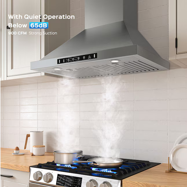 VIKIO 30-in Ducted 900-CFM Recirculating Stainless Steel Wall-Mounted Range Hood with Charcoal Filter, KB-30-F82  RP30-30  VKHRP3030SI P0230 *JR2508, Retail: $486.99, FINAL PRICE: $269.99 + TAX
