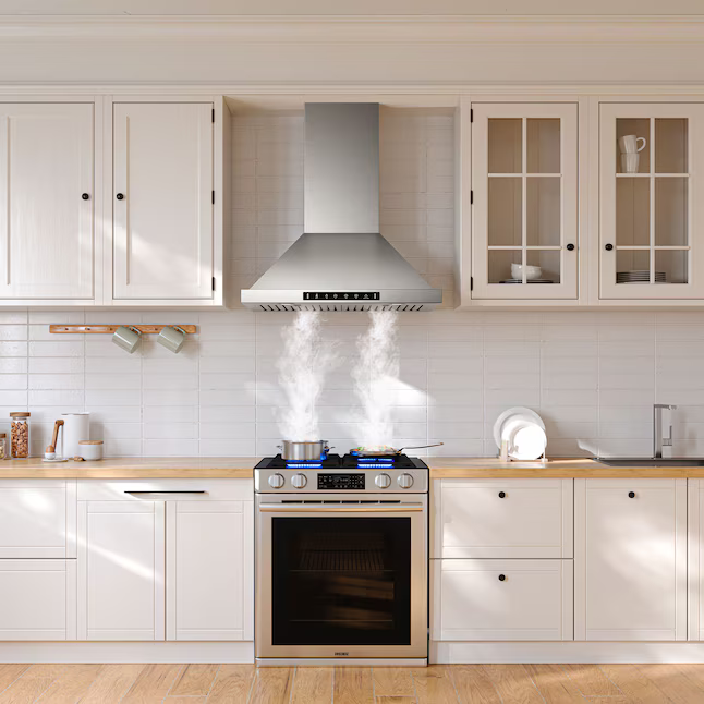 VIKIO 30-in Ducted 900-CFM Recirculating Stainless Steel Wall-Mounted Range Hood with Charcoal Filter, KB-30-F82  RP30-30  VKHRP3030SI P0230 *JR2508, Retail: $486.99, FINAL PRICE: $269.99 + TAX