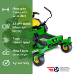 John Deere Z370R ZTrak 42-in Battery Zero-Turn Riding Lawn Mower, BG21327 *JR2510, Retail: $6,499.00, FINAL PRICE: $3,999.99 + TAX