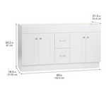 Project Source Series 60-in True White Bathroom Vanity Base Cabinet without Top, R36 VSDB60 *JR2511, Retail: $549.00, FINAL PRICE: $299.99 + TAX