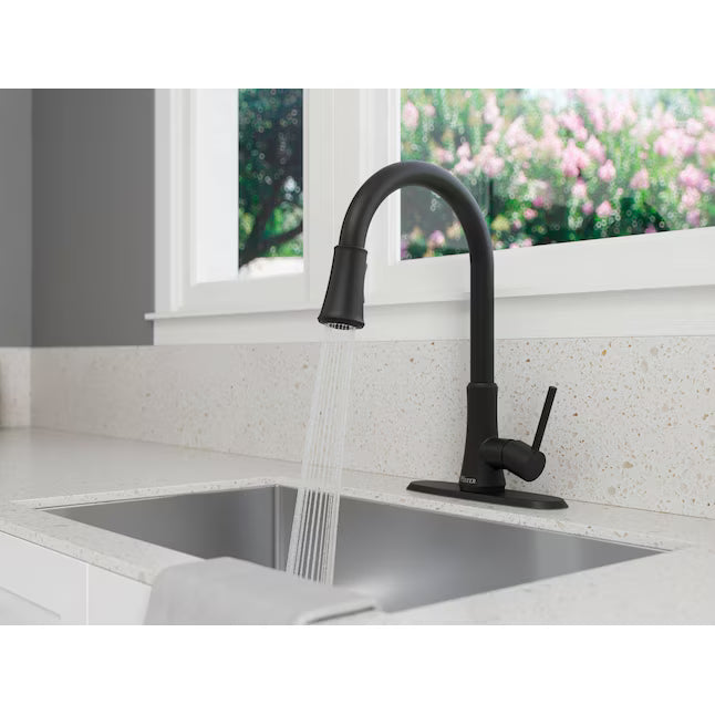 Pfister Classic Matte Black Single Handle Deck-mount Kitchen Faucet with Sprayer (Includes Deck Plate), F-529-7PFB, MSRP: $149.00, FINAL PRICE: $79.99 + TAX
