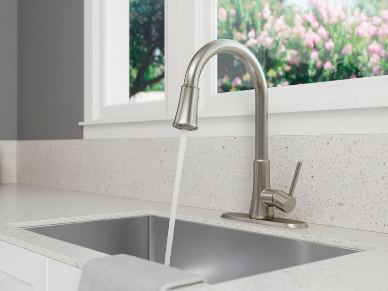 Pfister Classic Stainless Steel Single Handle Deck-mount Kitchen Faucet with Sprayer (Includes Deck Plate)