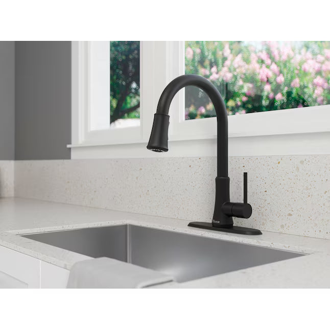 Pfister Classic Matte Black Single Handle Deck-mount Kitchen Faucet with Sprayer (Includes Deck Plate), F-529-7PFB, MSRP: $149.00, FINAL PRICE: $79.99 + TAX