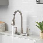 Project Source Stainless Steel Double Handle Deck-mount Pull-out Kitchen Faucet with Sprayer