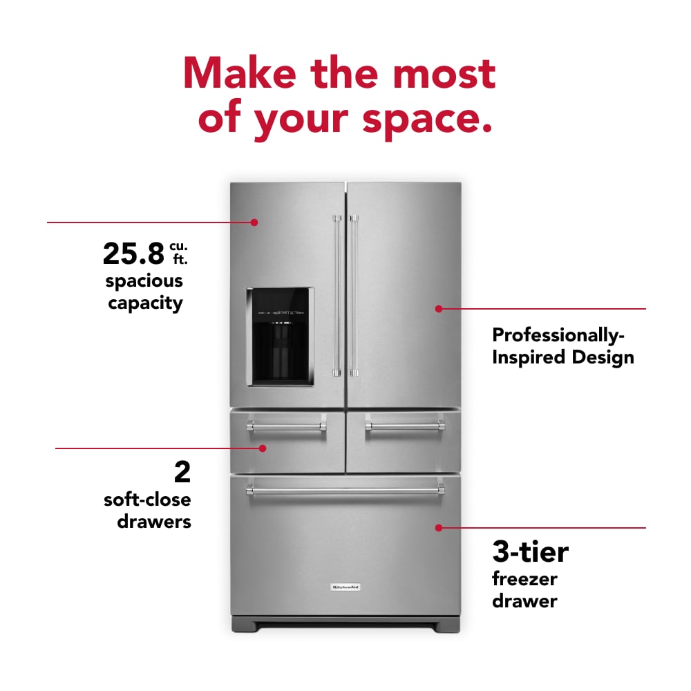 KitchenAid Standard-Depth 25.8-cu ft 5 -Door 36-in Wide French Door Refrigerator with Ice Maker with Water and Ice Dispenser ( Stainless steel )