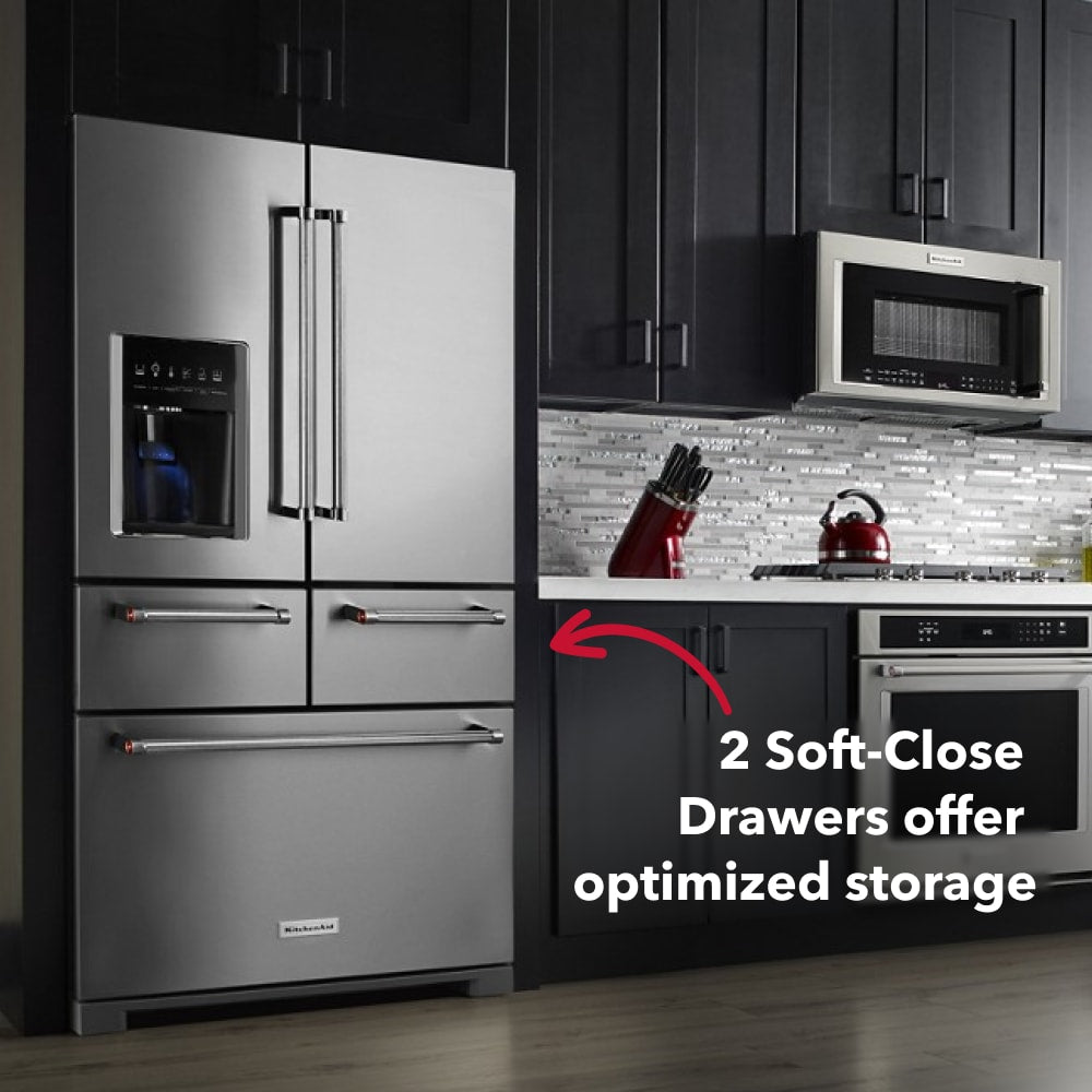 KitchenAid Standard-Depth 25.8-cu ft 5 -Door 36-in Wide French Door Refrigerator with Ice Maker with Water and Ice Dispenser ( Stainless steel )