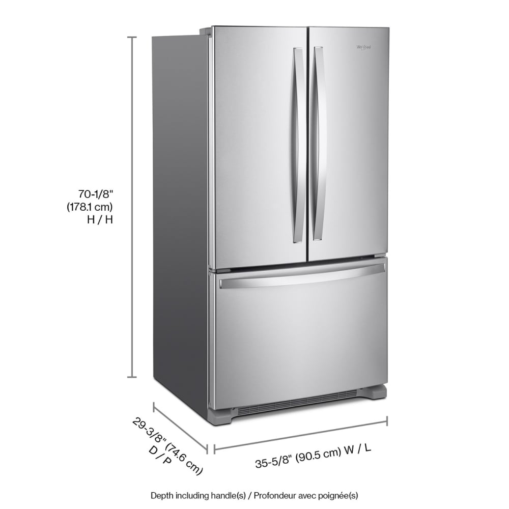 Whirlpool Counter-Depth 20-cu ft 3 -Door 36-in Wide French Door Refrigerator with Ice Maker with Water and Ice Dispenser ( Stainless Steel ) ENERGY STAR Certified, WRFC2036RZ-6640, FINAL PRICE: $999.99