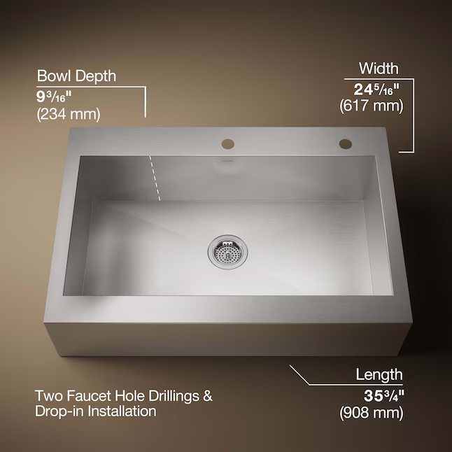 KOHLER Vault Farmhouse apron front 35.75-in x 24.31-in Stainless Steel Single Bowl 18-Gauge Kitchen Sink, K-R3942-2-NA  *HD2507, Retail: $529.00, FINAL PRICE: $299.99 + TAX