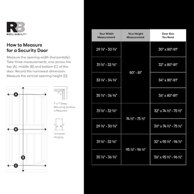 RELIABILT Gibraltar 36-in x 81-in White Steel Surface Mount Universal/Reversible Security Door with Black Screen and Double Bore, 91823032-RB  #5279673 *JR2509, Retail: $214.00, FINAL PRICE: $119.99 + TAX