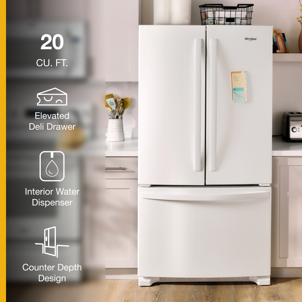 Whirlpool Counter-Depth 20-cu ft 3 -Door 36-in Wide French Door Refrigerator with Ice Maker with Water and Ice Dispenser ( White ) ENERGY STAR Certified