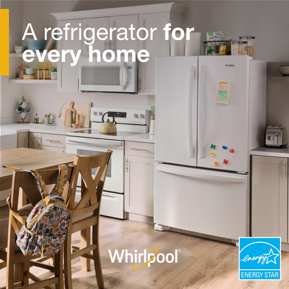 Whirlpool Counter-Depth 20-cu ft 3 -Door 36-in Wide French Door Refrigerator with Ice Maker with Water and Ice Dispenser ( White ) ENERGY STAR Certified