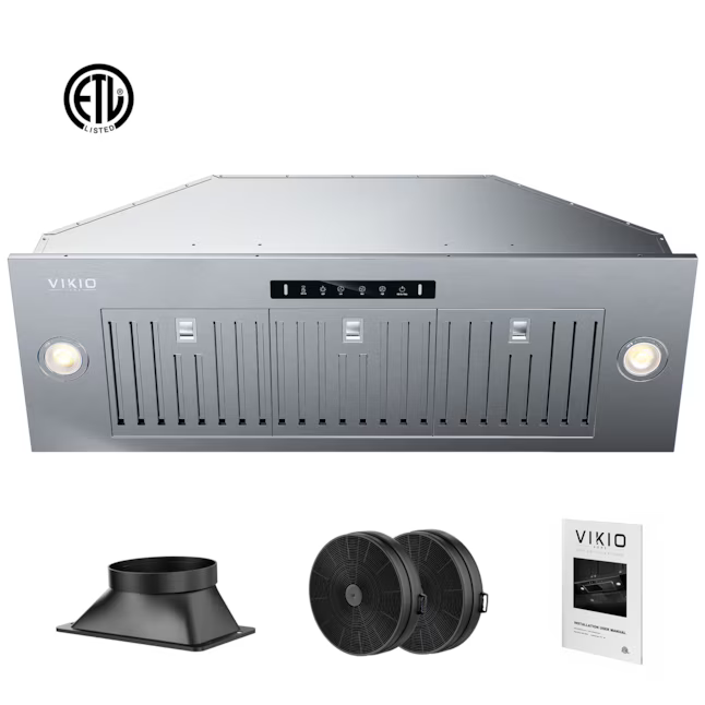 VIKIO 36-in Convertible 780-CFM Recirculating Stainless Steel Insert Under Cabinet Range Hood with Charcoal Filter, IKB01-H *JR2508, Retail: $565.00, FINAL PRICE: $199.99 + TAX