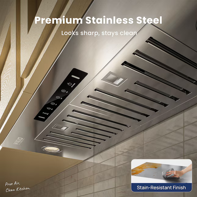 VIKIO 36-in Convertible 780-CFM Recirculating Stainless Steel Insert Under Cabinet Range Hood with Charcoal Filter, IKB01-H *JR2508, Retail: $565.00, FINAL PRICE: $199.99 + TAX