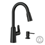 Moen Edwyn Matte Black Single Handle Deck-mount Pull-down Kitchen Faucet with Sprayer (Includes Deck Plate) (Includes Soap Dispenser)