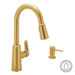 Moen Edwyn Brushed Gold Single Handle Deck-mount Pull-down Kitchen Faucet with Sprayer (Includes Deck Plate) (Includes Soap Dispenser)