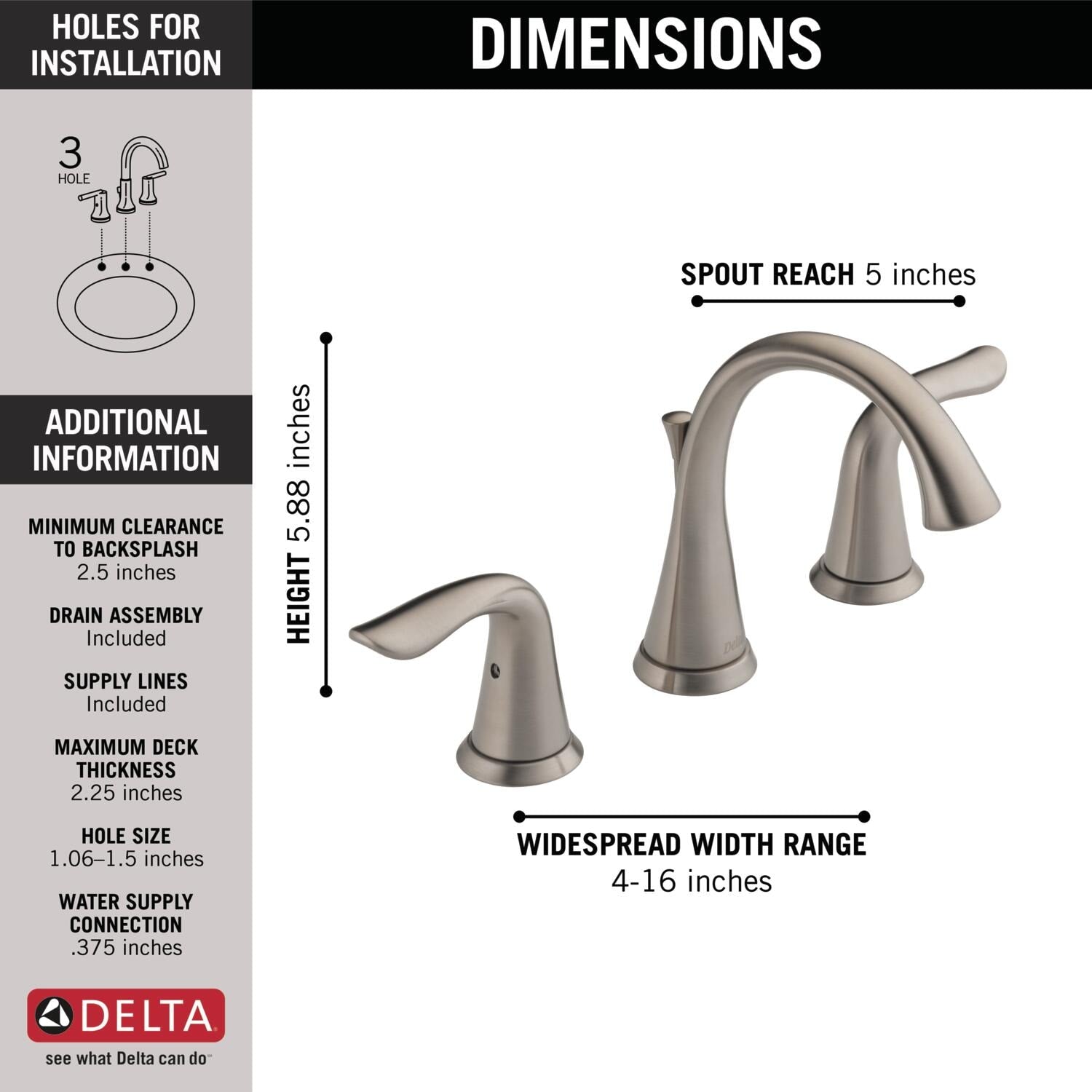 Delta Lahara Two Handle Widespread Bathroom Faucet in Stainless Steel, 3538-SSMPU-DST, MRSP: $250.35, FINAL PRICE: $119.99 + TAX