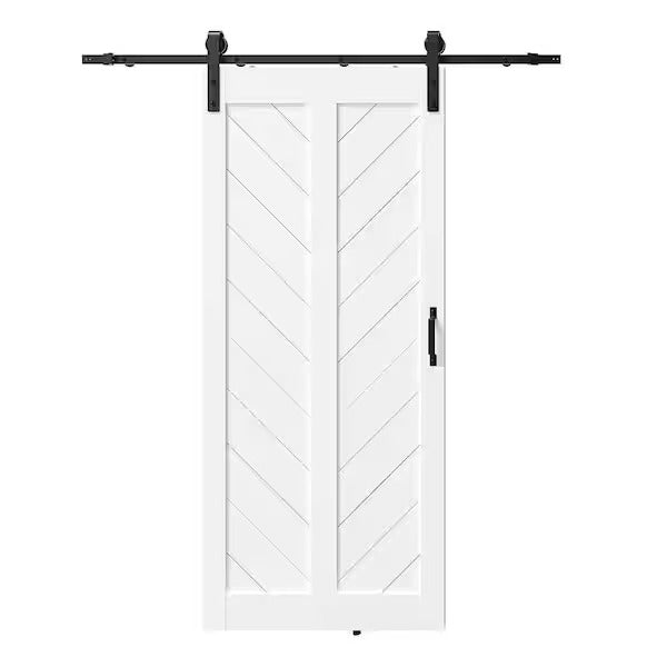 Tentoner 36x84 V-Shape White Finished MDF Sliding Barn Door with Hardware Kit ** ASSEMBLY REQUIRED **, [FB296]