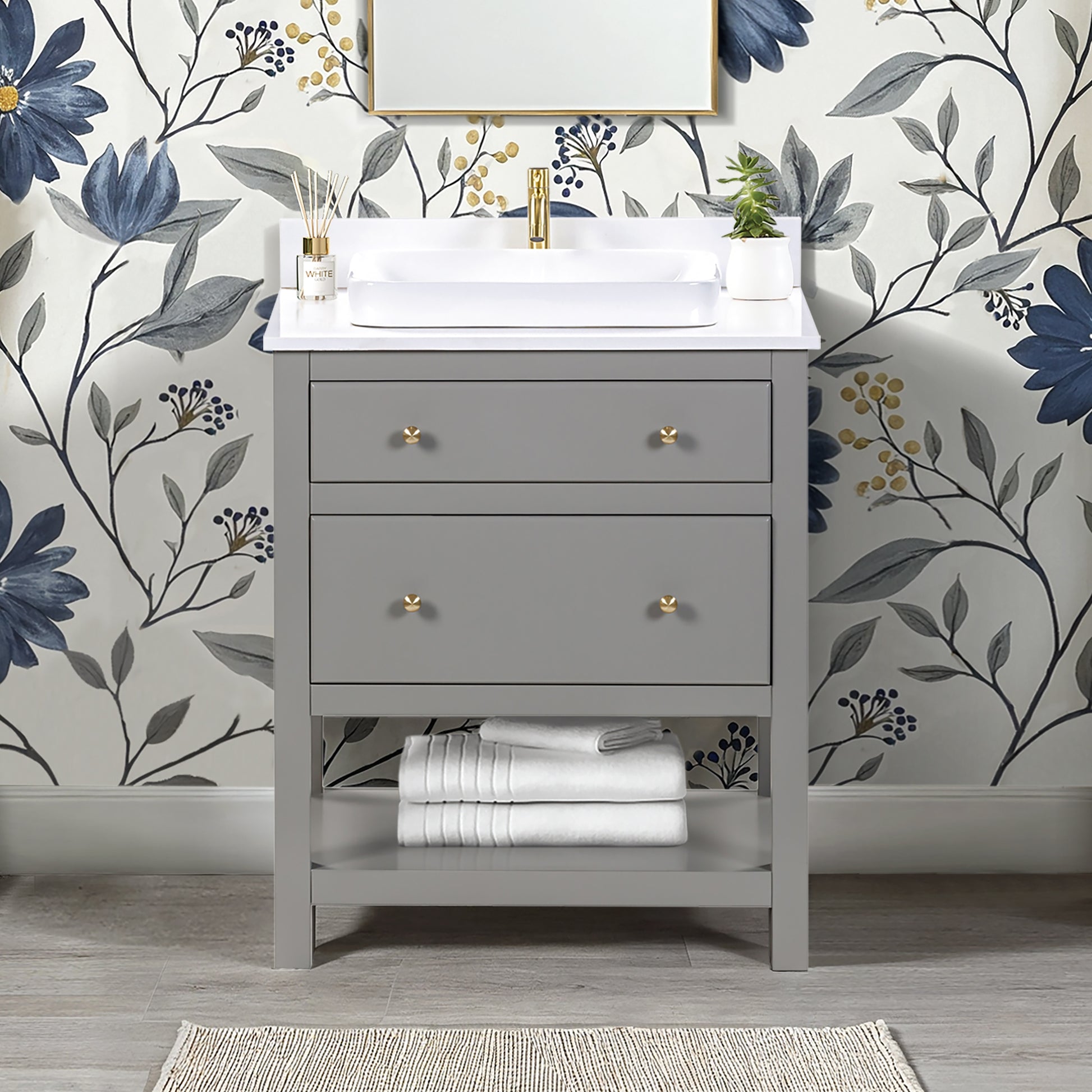 Origin 21 Beal 30-in Gauntlet Gray Semi-recessed Single Sink Bathroom Vanity with White Engineered Stone Top (Fully Assembled), L22097-VS30-GG, FINAL PRICE: $599.99