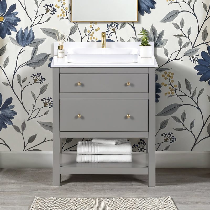 Origin 21 Beal 30-in Gauntlet Gray Semi-recessed Single Sink Bathroom Vanity with White Engineered Stone Top (Fully Assembled), L22097-VS30-GG, FINAL PRICE: $599.99