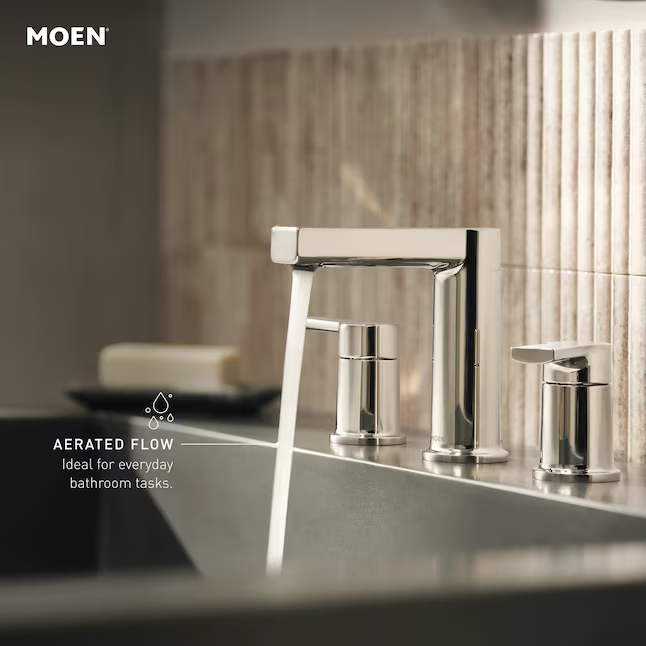 Moen Rinza Spot Resist Brushed Nickel Widespread 2-handle WaterSense High-Arc Commercial/Residential Handle Bathroom Sink Faucet with Drain, 84629SRN *JR2509, Retail: $278.70, FINAL PRICE: $99.99 + TAX