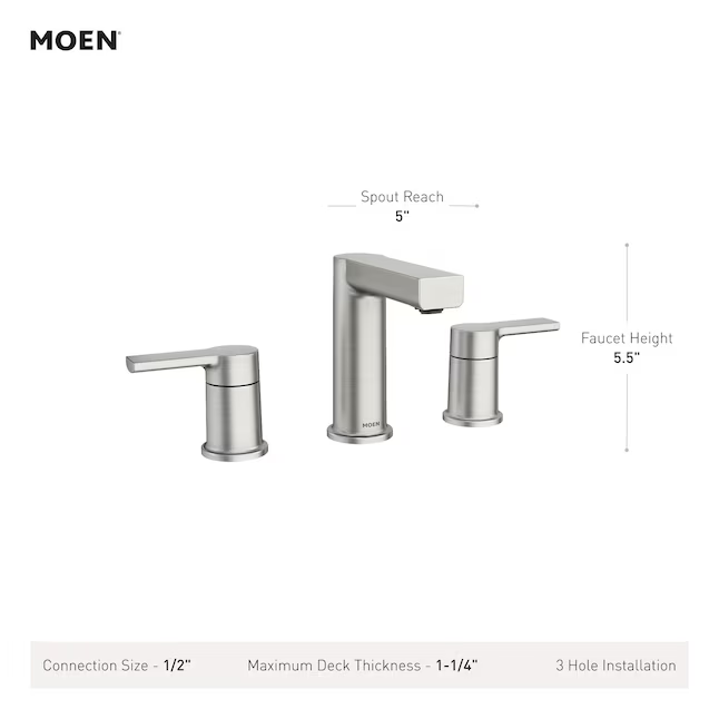 Moen Rinza Spot Resist Brushed Nickel Widespread 2-handle WaterSense High-Arc Commercial/Residential Handle Bathroom Sink Faucet with Drain, 84629SRN *JR2509, Retail: $278.70, FINAL PRICE: $99.99 + TAX