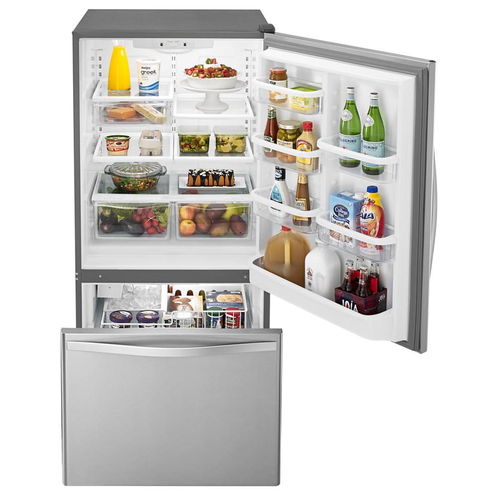 Whirlpool 18.7-cu ft Standard-Depth 30-in Wide Bottom-Freezer Refrigerator with Ice Maker ( Stainless steel ) ENERGY STAR Certified