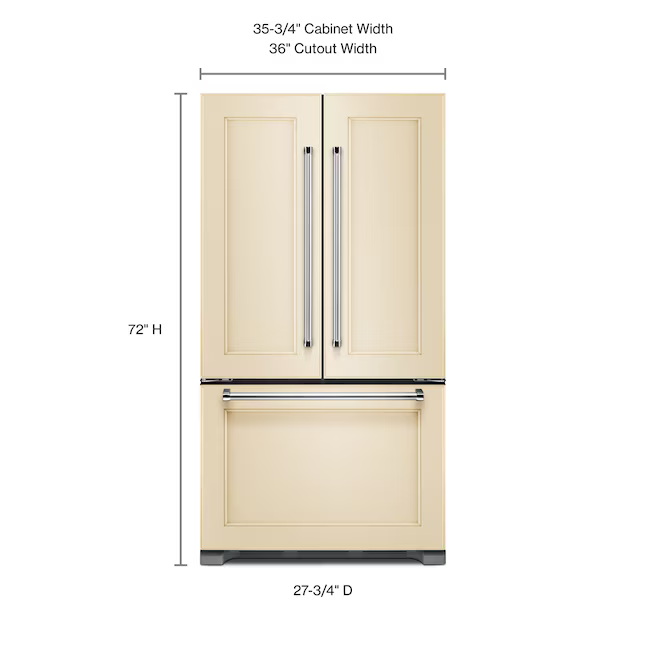KitchenAid Counter-Depth 21.9-cu ft 3-Door 36-in French Door Refrigerator with Ice Maker with Water Dispenser (Panel Ready), KRFC302EPA *HD2510, Retail: $3,554.00, FINAL PRICE: $2,199.99 + TAX